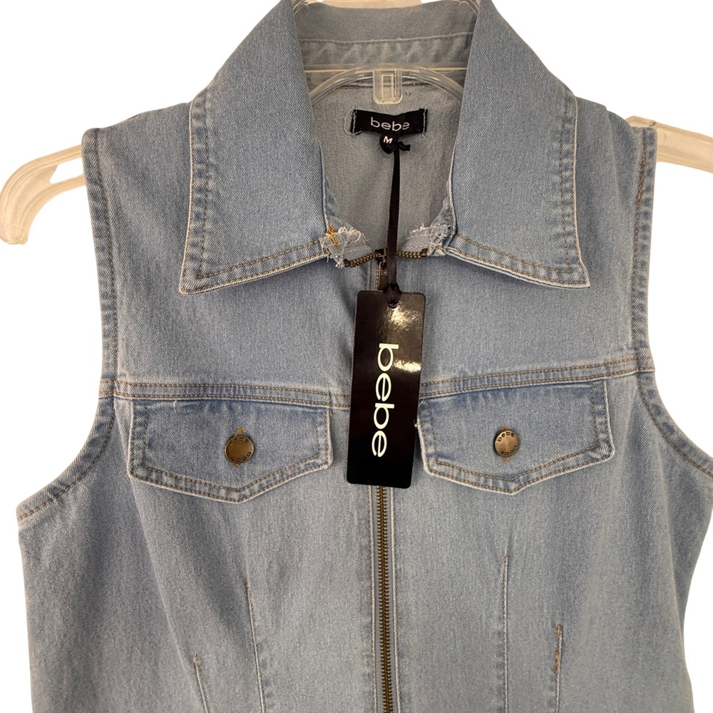 NWT Bebe Denim Jumpsuit Sleeveless Zip Front Utility‎ Pockets Medium Y2K